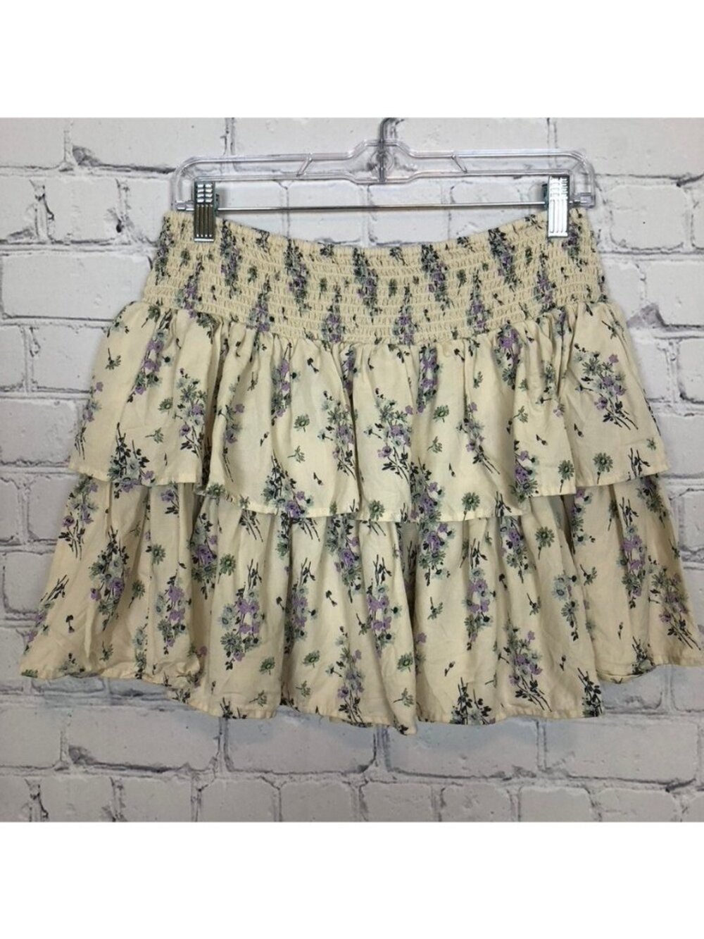 Aerie Beige Floral Tiered Skirt Size M